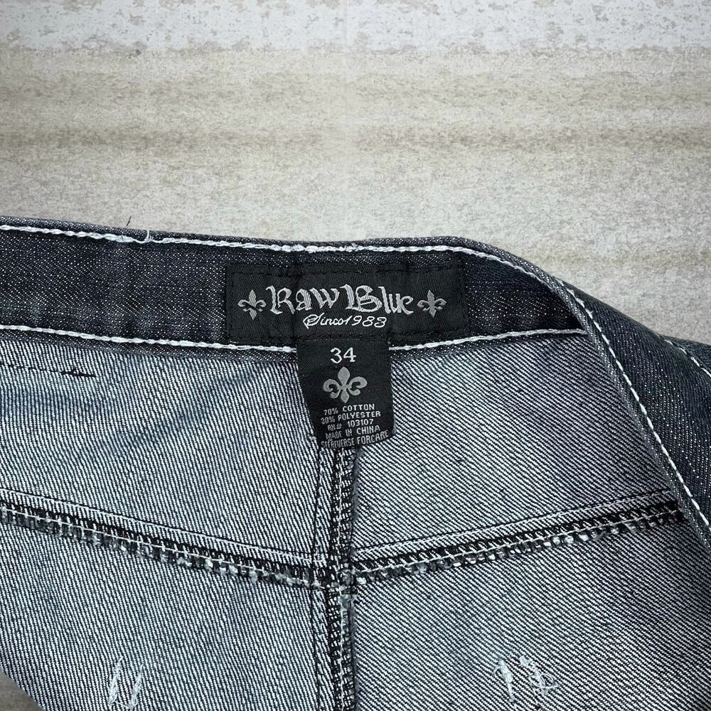 Vintage Y2K Skater Jean Shorts 34x14 Baggy Wide Leg Smoke Black Wash Denim - Picture 4 of 4